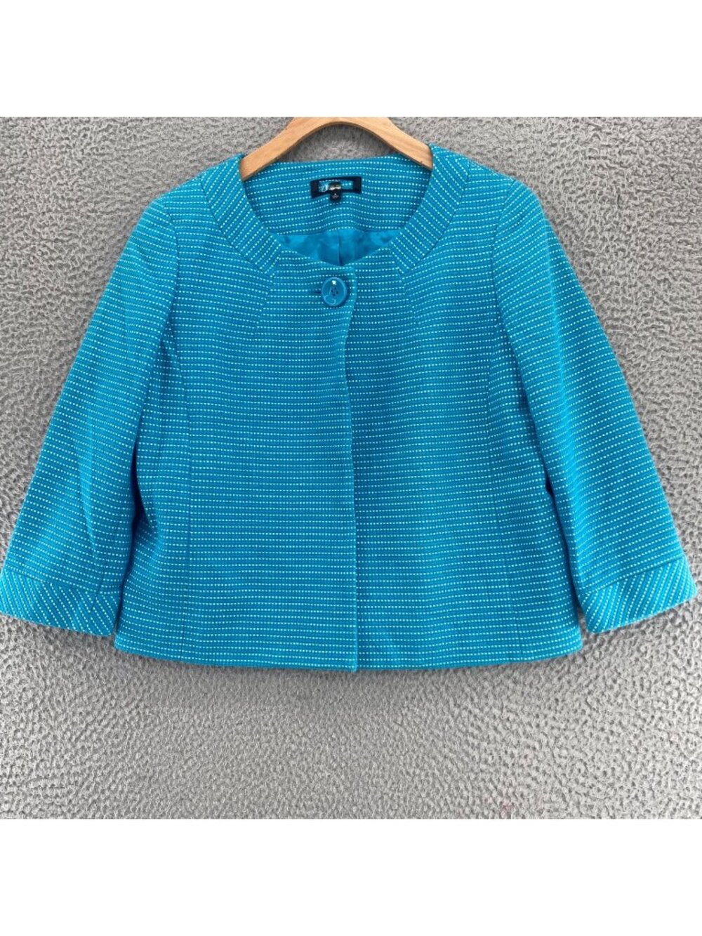 Talbots Jacket Womens 6 Blue Stripe 3/4 Sleeve Crop Button Cotton Office Blazer